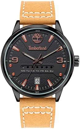 Timberland Ellacoya Mens Watch with Black Dial and Tan Brown Leather Strap, 46mm Diameter Case in Branded Watch Box TDWGB2091402-2 Year Warranty