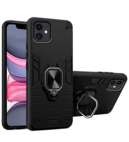 Image of Pikkme D5 Tough Armor Bumper Back Cover Case for iPhone 11 |Ring Holder & Kickstand in-Built (Black)