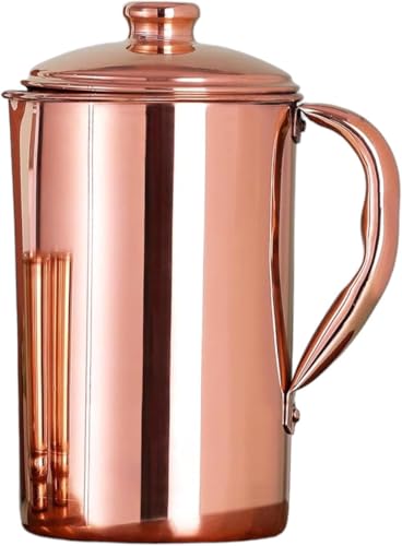 HEALTHANDWEALTH® Pure Copper Pitcher for Ayurvedic Health Benefits 1.5 Liter Handcrafted Copper Water Jug with Matching Lid | for Serving More Water with Family HEALTHANDWEALTH® Pure Copper Pitcher for Ayurvedic Health Benefits 1.5 Liter Handcrafted Copper Water Jug with Matching Lid | for Serving More Water with Family