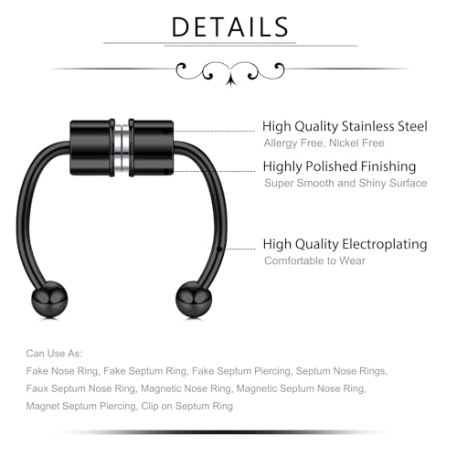 D.Bella Fake Nose Ring Hoop Fake Septum Fake Nose Stud Faux Piercing Nose Cuffs for Non Pierced Nose Magnetic Nose Jewelry for Women Men2