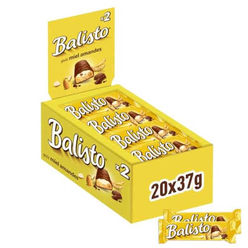 BALISTO - Barre Biscuit Céréales et Chocolat au Lait - 20 x 37g - Goût Miel & Amande - Boite de Barres Chocolatées - Grand Format - 740g