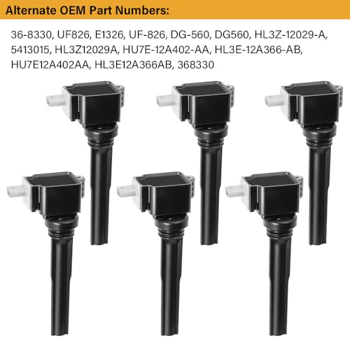 Image of Set of 6 UF826 Ignition Coil Pack With Iridium Spark Plugs Compatible with 2018-2022 Ford Expedition 2017-2020 Ford F150, 2017-2021 GT, 2018-2021 Lincoln Navigator 3.5L V6 for UF826 HL3Z12029A 368330