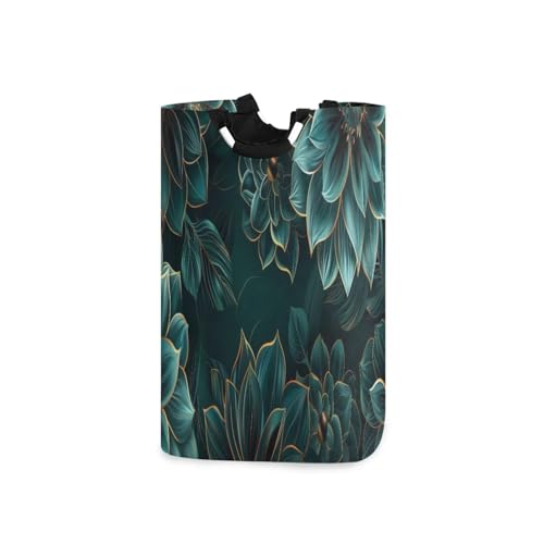 Jihqo Laundry Hamper Basket Teal Lotus Flowers Collapsible Nursery Storage Bin Waterproof Clothing Baskets for Home Bedroom Bathroom Washing Room