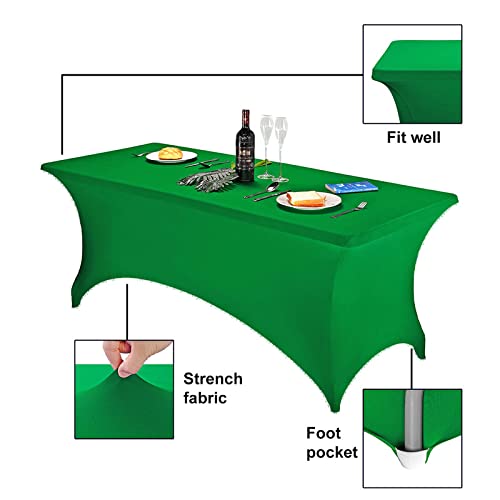 Image of FORLIFE Spandex Table Cover - Fitted 6ft Rectangular Tablecloth, Stretch Patio Cover for Wedding, Banquet, Party (Emerald)