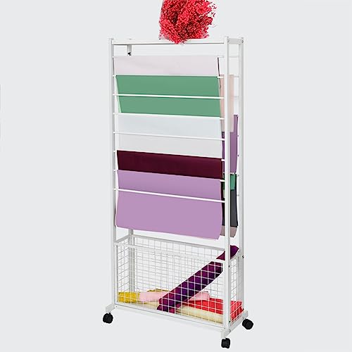 Soporte de cinta de metal independiente con ruedas, estante resistente para bufandas y carrito de almacenamiento de manualidades para envolver regalos, toallas y sala de manualidades