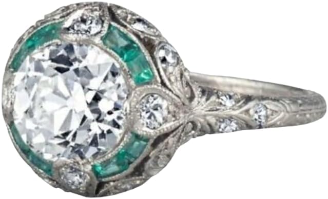 SilvaMist 2 Ct Round Cut Diamond Antique Edwardian Art Deco Style Engagement Rings For Women 14K White Gold Finish 925 Sterling Silver Handmade Victorian Style Anniversary Jewelry Gift For Her