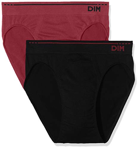 Unno DIM Basic Algodón sin Costuras Slip Pack x2 Dim Basic, Negro (Rojo Grenat/Negro 5O7), Medium (Tamaño del Fabricante:4) 2 para Hombre