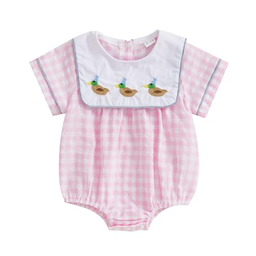Baby Girl Summer Outfit Plaid Bubble Romper Vintage Smocked Outfits Farm Onesie Newborn Clothes Summer