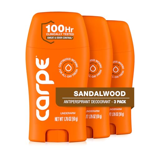 Image of Carpe Underarm Antiperspirant Deodorant for Men - 100 Hour Sweat & Odor Control - Men's Clinical Deodorant - Antiperspirant for Excessive Sweating - Sandalwood - 3 Pack
