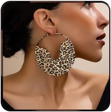Leopard Print Earrings for Women Vintage Leopards Print Hoop Earrings 90s Large Bamboo Hoop Earrings Hypoallergenic Statement Hoop Earring Trendy Birthday Party Wedding Jewelry