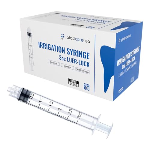 100 3ml Luer Lock Syringe without Needle, Disposable Luer Slip Tip Syringes - Non-Sterile, Latex-Free Plastic Dispenser by PlastCare USA