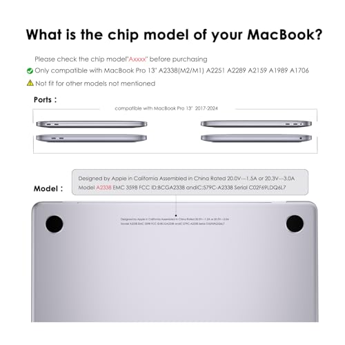 eleger Case compatible with 13-inch Macbook Pro M2 M1 A2338 A2251 A2289 A2159 A1989 A1708 A1706, 2016-2022 Release, Protective Cover Hard Shell, Crystal Clear
