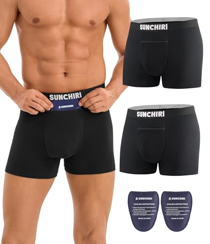 SUNCHIRI Vasectomy Underwear Mens Boxer Briefs with 2 Custom Fit Ice Packs for Testicular Support & Scrotal Pain Relief Underpants with Zip Pocket Design 2 Pack (2x Black M)