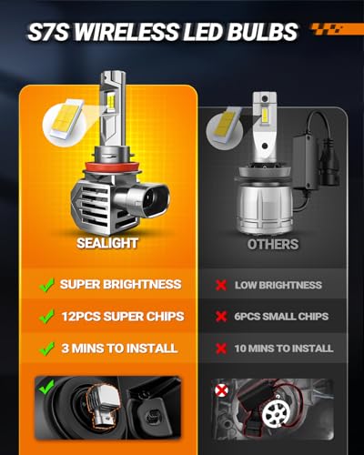 Image of SEALIGHT H9 /H8 /H11 HB3 /9005 Bulbs Combo 120000LM 130W 2024 Edition, Brightest 9005 H11 Wireless lights Easy Installation for Fog, Error-Free 10 Years Lifespan Powersports Accessory Lights, Pack of 4