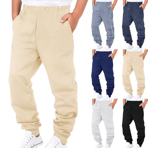 Boys Baggy Sweatpants Straight Leg Elastic Waist Athletic Workout Jogger Sweat Pants Fall Winter with Pockets