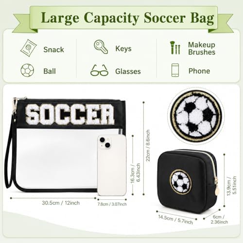 PEVART 2-Pc Clear PVC Soccer Gifts Makeup Bag with Chenille Patch - 1