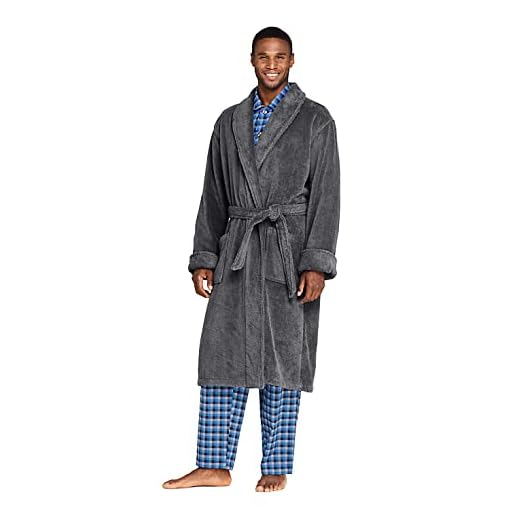 Lands' End Mens Calf Length Terry Robe Rich Steel Regular Large