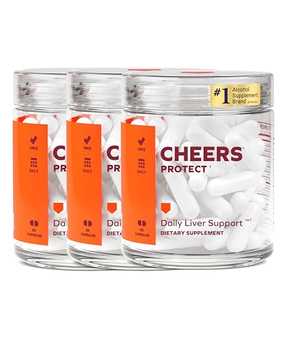 Cheers Protect | Daily Liver Supplement for Drinkers with L-Cysteine + DHM | Increase Glutathione Levels | 90 Doses | Cysteine, Dihydromyricetin, Milk Thistle, Prickly Pear, B-Vitamins, Ginger