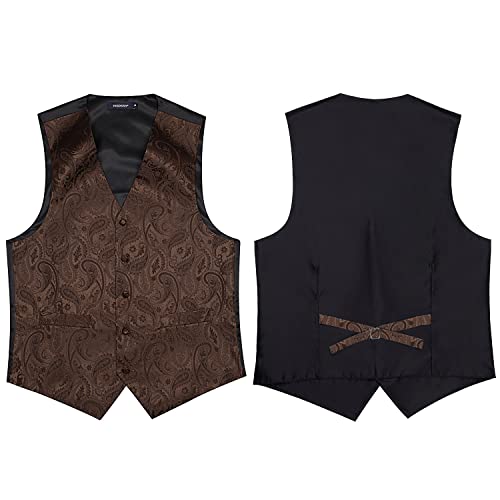 Image of HISDERN Vest and Tie Sets for Men Vests Paisley Floral Jacquard Necktie Pocket Square 3PCS Waistcoat for Suit or Tuxedo