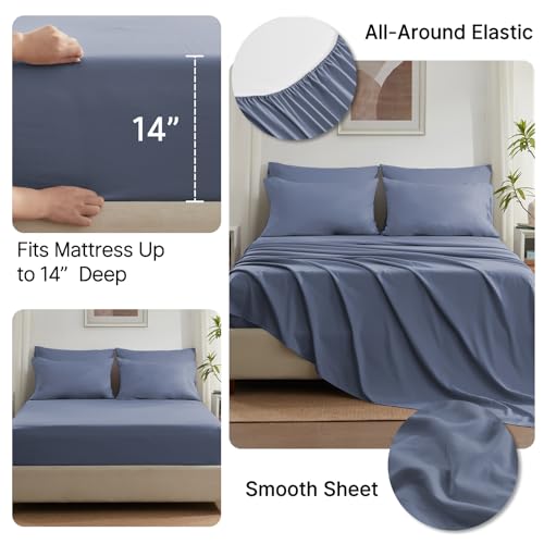 Anluoer California King Size Bed in a Bag 7 Pieces,Grayish Blue Cal King Comforter Set with Sheets,All Season Bedding Sets with Comforter,Pillow Shams,Pillowcases,Flat Sheet,Fitted Sheet
