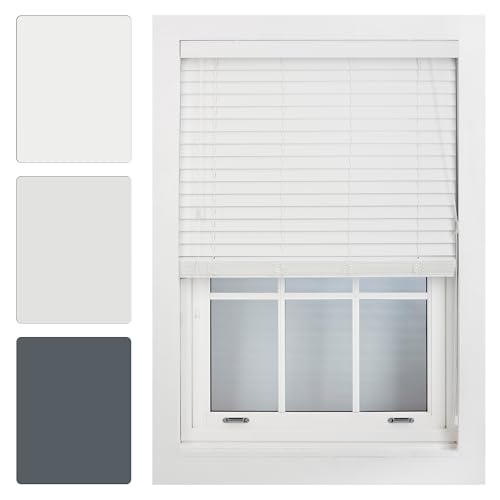 FURNISHED Window Venetian Blinds Faux Wood Venetian Blind 50mm Made to Measure, White Up To 225W x 150H cm