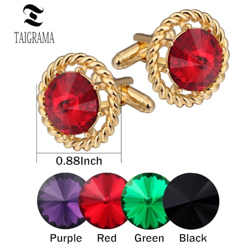 Gold Cuff Links Mens, TAIGRAMA Black Purple Green Red Crystal Cufflinks for Men as Business Wedding Birthday Gift for Groom Father Husband Boyfriend2
