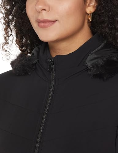 Image of Qube By Fort Collins Women's Medium-Length Bomber Jacket with Detachable Hood Stylish Winterwear for All-Day Comfort |Material: Nylon