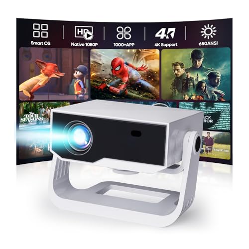 Image of Projector With Wifi And Bluetooth, Built in Apps 4K Support Smart OS Portable Bedroom Projector Native 1080P with 120° Rotation, 20000Lu Auto Keystone & E Focus Movie Mini Proyector for Outdoor Indoor