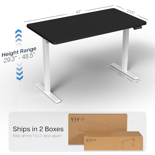 Image of VIVO Black 43 x 24 in Standing Desk, DESK-KIT-1W4B | Electric, Holds 220 lbs, Sit Stand, Height Adjustable, Solid One-Piece Table Top, Memory Presets, 1B Series, White Frame