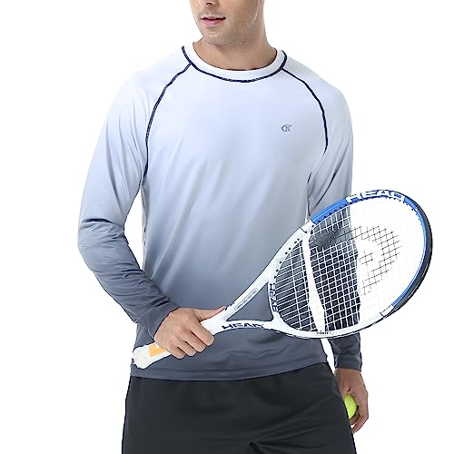 Satankud Men's Long Sleeve Swim Shirts Rashguard UPF 50+ UV Sun Protection Shirt Athletic Workout Running Hiking T-Shirt Swimwear (White Gradient Grey,Large)
