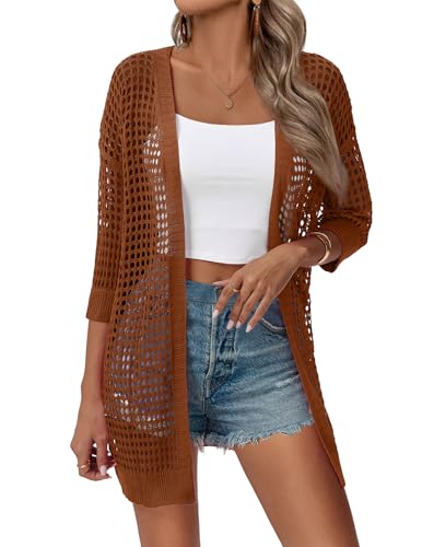 Image of Zeagoo Women's 2026 Summer Crochet Lightweight Cardigan Short Sleeve Boho Kimono Oversized Open Front Sweater Tops