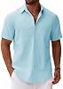 Camisa de manga corta con botones para hombre COOFANDY, casual de algodón, verano, playa, lino, boda, con bolsillo 2