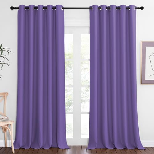 NICETOWN Blackout Curtain Drape for Bedroom - Light Reducing Thermal Insulated Solid Grommet Room Darkening Window Curtain 90 inches Long for Living Room (Lilac Purple, 1 Piece, W66 x L90)