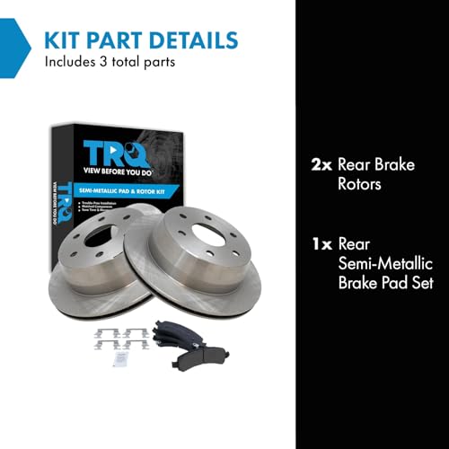 Image of TRQ Rear Brake Pad and Rotor Set Semi Metallic Compatible with 2002 Chevrolet Avalanche 1500 Yukon XL 1500