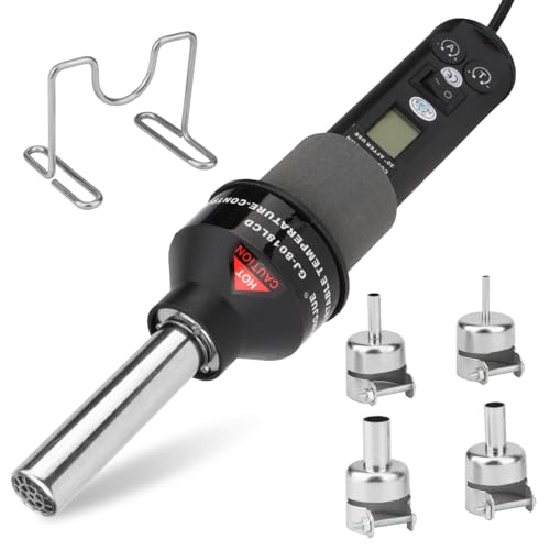 Hot Air Gun Soldering Tools 110V 200W LCD Blower Adjustable Electronic Heat Hot Air Gun Heat-shrink Sleeving Desoldering Soldering Removing Paint, Bending Pipe, with 4 Nozzle Kit