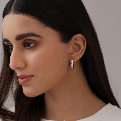 Image of TRUESILVER ACPL 925 Sterling Silver Hoop Earrings | Huggie Hoop Earrings for Women & Men | Classic Everyday Unisex Fashion Jewelry