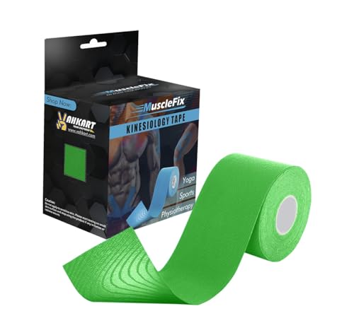 MuscleFix Athletic Sports Kinesiology Tape | Tape for Injury Muscle Support Pain Relief Joint Support and Physiotherapy (5 m * 5 cm) (Green)