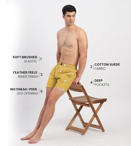 Image of Freecultr Cotton Boxer Shorts for Men Dual Pockets Moisture Wicking Microfibre | Regular Fit | Breathable & Comfortable Half Short Pants Ultrasoft Waistband