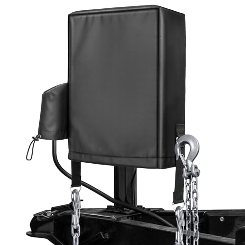MICTUNING 2026 Upgraded RV Electric Tongue Jack Cover - Trailer RV Protective Black Cover, Heavy-Duty 600D Waterproof Fabric with Chain Hooks & Adjustable Drawstring for Outdoor Camper Accessories