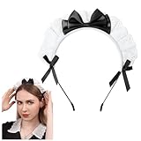 C-ZOFEK Women's French Maid Headband Ribbon Lace Kawaii Headwear Headpiece for Halloween Christmas Costume