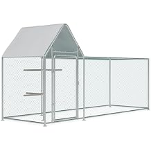Large Metal Chicken Coop Run, Outdoor Walk-in Poultry Cage with Spire Roof, for Hen House, Duck Coop and Rabbit Run, Silver 9.8 L x 3.28 W x 4.92 H