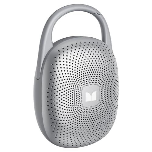 Image of Monster Bluetooth Speaker Ultra-Portable with Integrated Carabiner Clip, IPX7 Waterproof, 29H Playtime, Bluetooth 6.0, TWS Pair Clip-On Speaker for Outdoor, Hiking, Beach, Shower & Travel, Light Grey