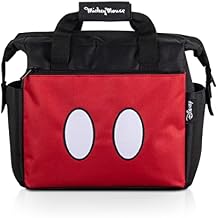PICNIC TIME Disney Mickey Mouse Shorts On The Go Insulated Lunch Bag, Soft Cooler Lunch Box, Leak Resistant Reusable Lunch Tote, Work Lunchbox, Black with Red Pattern