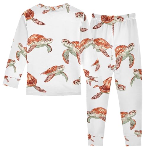 senya Red Cute Turtle White Pajamas Set Long Sleeve Soft Cotton Sleepwear 2 Piece2