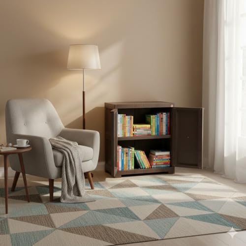 Image of Cello Novelty Compact Bookshelf, Ice Brown | 2 Dustproof Doors | Space Saving Cupboard | Plastic Book Shelf | Multipurpose Book Shelf for Home, Office | Book Organizer for Library