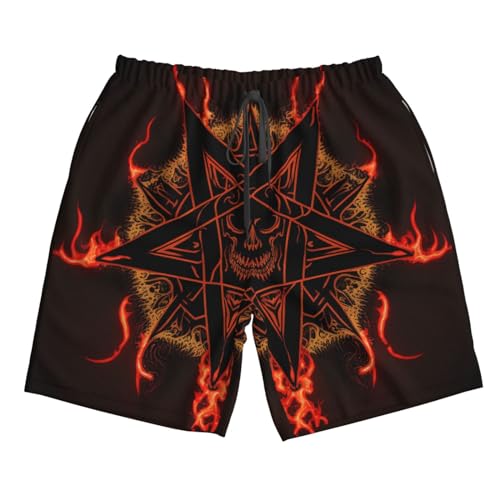 Demon Pentagram Satan Flame Dark Mens Swim Trunks Swim Board for Teen Shorts Surf Swimming Beach Trunks X-Large White4