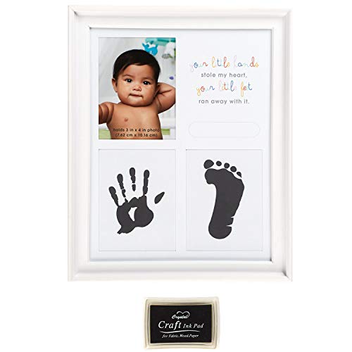 Image of C.R. Gibson ''Your Little Hands Stole My Heart and Your Little Feet Ran Away with It'' Foot Print and Hand Print Baby Photo Frame, 8.75'' x 10.8''