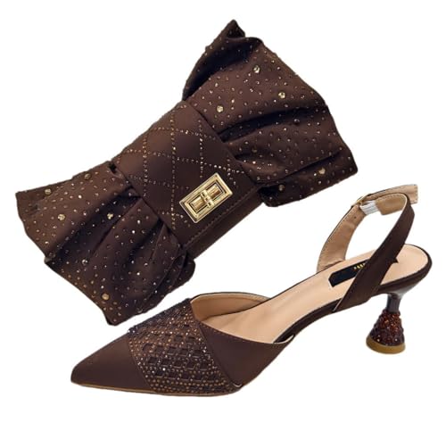 Ensemble sac et chaussures à talons marron strass pour mariage taille 44