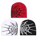 3 Pcs Y2k Beanies Spider Web Pattern Beanie Gothic Acrylic Knitted Hat Casual Streetwear Outdoor for Men Women· Multi