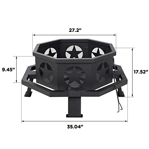 Fissfire 35 Inch Fire Pit, Outdoor Wood Burning Fire Pit Octagonal Heavy Duty Firepit For Camping, Backyard, Patio, Black #TOP5